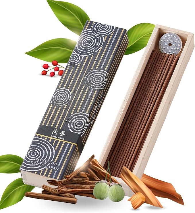 はせがわ（Hasagawa） Hasegawa Hyakurakuko Premium Japanese Sandalwood Incense - Long Type, 40 Sticks with Aluminum Holder, 20-30 Min Burn Time, Made in Japan 線香 百楽香 (Agarwood)