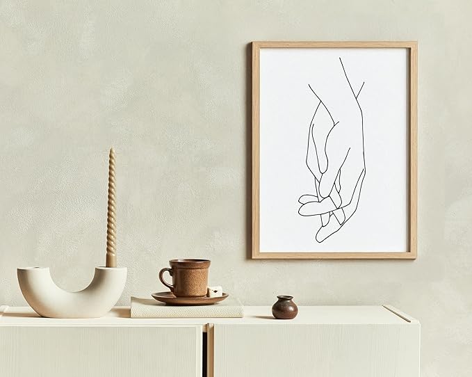 Y2K BOO Holding Hands UNFRAMED Wall Art Interlocking Fingers Connection Continuous Line Drawing 11x14 Inch Heavyweight Paper Modern Studio Decor