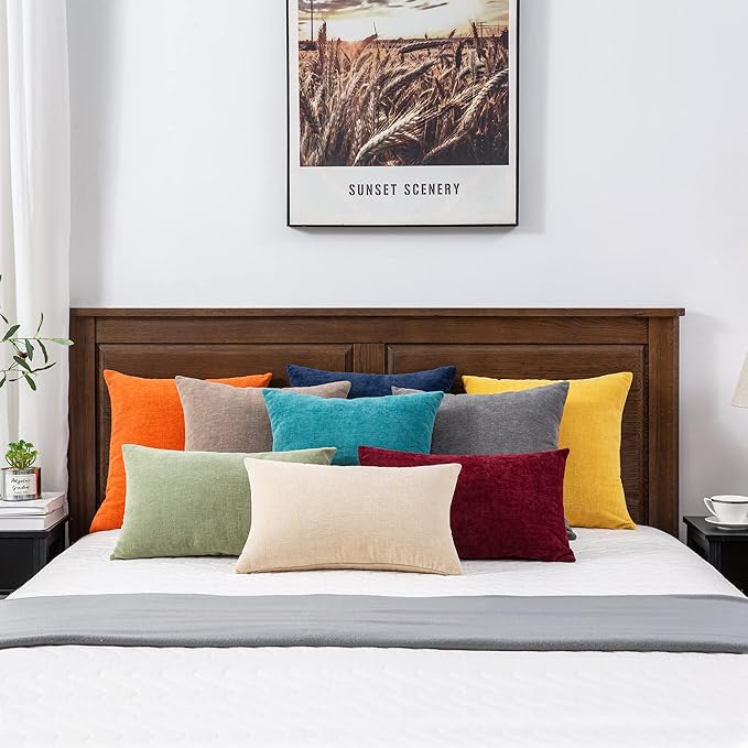 GAWAMAY Decorative Square Throw Pillow Covers 18"x18" Inch Set of 2, Super Soft Chenille Pillows Farmhouse Fall Pillowcase for Living Room Bedroom Sofa Couch Cushion Cover Mustard Yellow 45x45cm