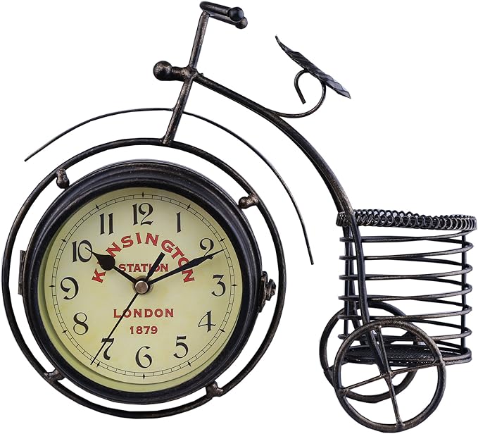 Berry President Antique Crafts Retro Vintage Style Bicycle Desk & Shelf Clock Modern Home Office Decoration Tabletop Display Ornament (Dark Brown)