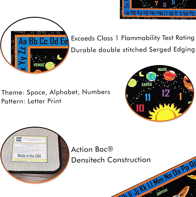 KIDCARPET.COM Outer Space Rectangle Classroom Rug | Bordered Area Rug for Preschool Daycare Learning, 6' x 8'6"