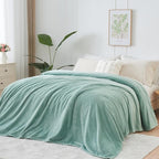 NEWCOSPLAY Super Soft Queen Blanket New Sage Green Premium Silky Flannel Fleece Leaves Pattern Lightweight Bed Blanket All Season Use (New Sage Green, Queen(90"x90"))