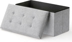 MoNiBloom 30 Inch Storage Ottoman Bench, Rectangle End of Bed Bench, Storage Padded Seat, Linen Fabric Ottoman Footrest for Living Room, Bedroom, Entryway, Light Gray