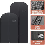 PLX Black Garment Bags for Hanging Clothes, Men Suit Bag for Travel and Clothing Storage of Women Dresses, Shirts, Fur Coats, Dance Costumes Suit Cover - Closet Storage Long Garment Bags w/Zipper