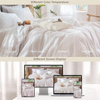 MooMee Striped Duvet Cover Set 100% Washed Cotton Linen Like Textured Breathable Durable Soft Comfy (White Heathered Greyish Pink Wide Stripes, Oversized Full 82"x86")