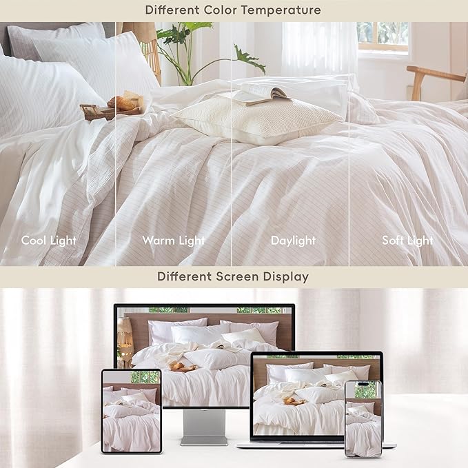 MooMee Striped Duvet Cover Set 100% Washed Cotton Linen Like Textured Breathable Durable Soft Comfy (White Heathered Greyish Pink Wide Stripes, Palatial King/Oversized King 120"x98")