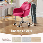 Warmiehomy Velvet Desk Chair for Home Office, Modern Adjustable Swivel Task Chair, Women Vanity Chairs with Arm Rest for Bedroom Dressing Room, Barbie Pink