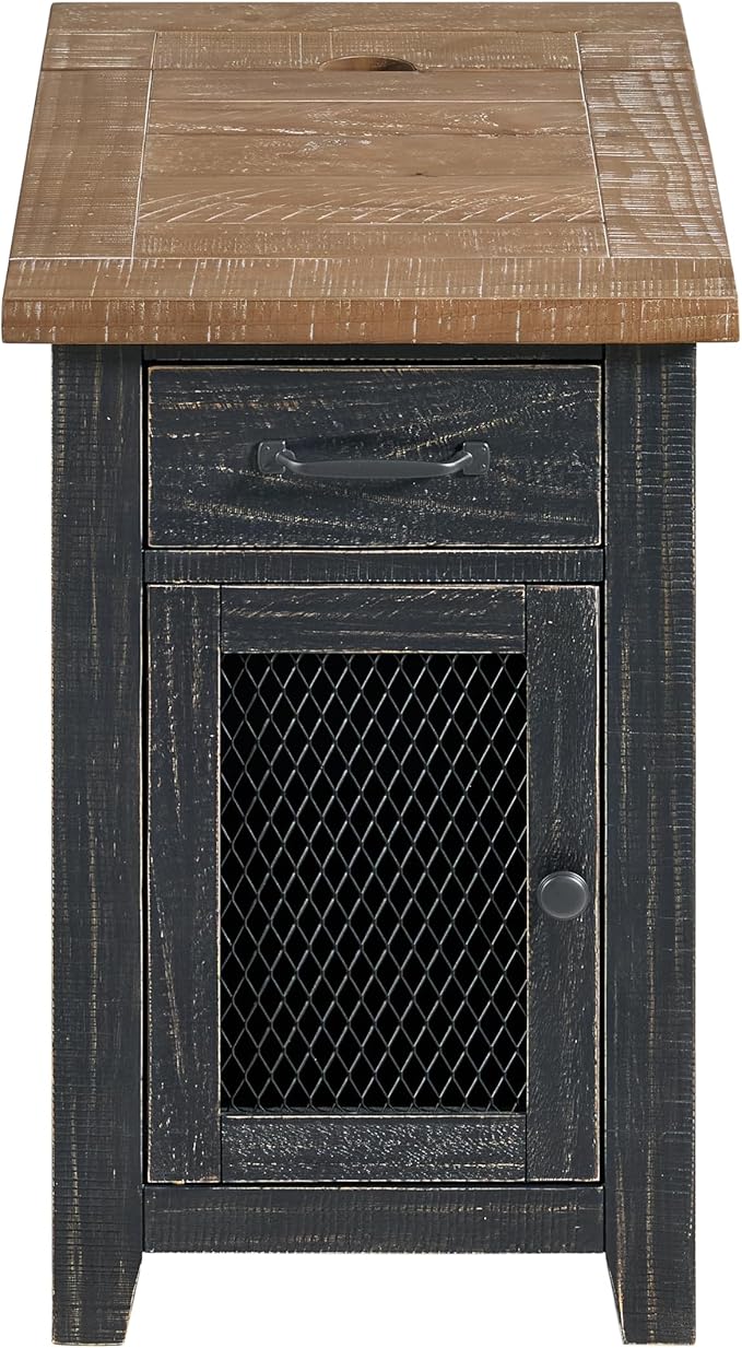 Martin Svensson Home Solid Wood Black and Driftwood Rustic Chairside End Table with Power and Storage