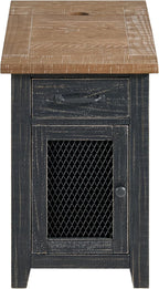 Martin Svensson Home Solid Wood Black and Driftwood Rustic Chairside End Table with Power and Storage