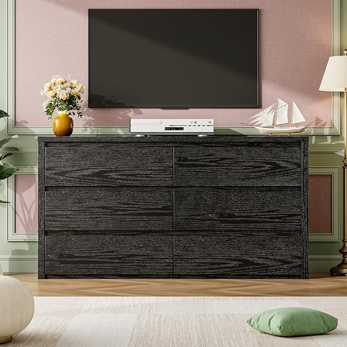 GarveeHome 6 Drawer Dresser for Bedroom, Wide Wood Chest of Drawers Handle Free, Large Modern Dresser Storage Cabinet for Living Room, Hallway Entryway
