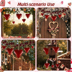 Frienda 8 Pcs Valentine's Day Metal Heart Indoor Outdoor Decorative Cow Bell Rustic Tibetan Inspired Meditation Wind Chime Bell with Jute Hanging Rope for DIY Craft Xmas Wall Decor (Red)