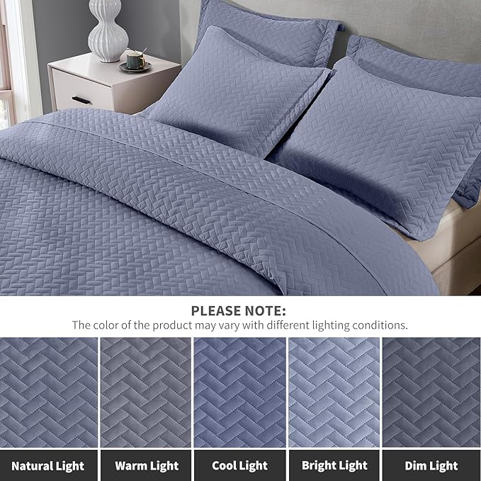 Maple&Stone Quilt Set California King Size, Lightweight Mineral Blue Bedspread Ultrasonic Chevron Pattern Light Coverlet for All Season Comforter Bedding Decor - 3 Piece Bed Cover Sets