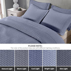 Maple&Stone Quilt Set Oversized King Size, 128"x120" Lightweight Mineral Blue Bedspread Ultrasonic Chevron Pattern Light Coverlet for All Season Comforter Bedding Decor - 3 Piece Bed Cover Sets