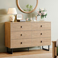 6 Drawer Dresser,47" Wide Mid Century Chest of Drawers,Wooden Bedroom Drawer Dresser with 6 Storage Drawers for Bedroom,Living Room,with Anti-Tipping Device,Warm Wood