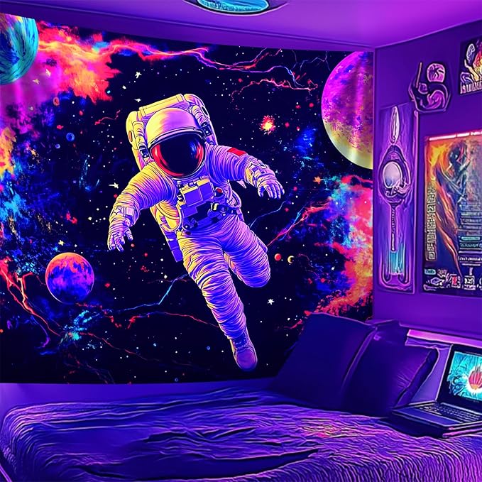 NYZE Astronaut Space Tapestry for Bedroom, Glow in the Dark Room Decor Wall Tapestries, Cool Galaxy Planet Wall Hanging, Wall Hanging for Men Guys Gamer Room Dorm Living Room 79in×59in