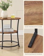VASAGLE 21.7-Inch Round Side Table, 2-Tier End Table with Power Outlets, Nightstand with Steel Frame, Spacious Top, for Small Spaces, Living Room, Bedroom, Honey Brown and Ink Black ULET077K02