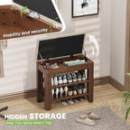 Shoe Bench for Entryway, Solid Rubberwood Shoe Bench with Hidden Storage, Adjustable 2-Tier Shelves & Soft PU Leather Seat, Shoe Rack Durable Easy Assembly for Hallway or Bedroom - Beige, 23.6"
