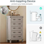 LINSY HOME Farmhouse 5 Drawer Dresser for Bedroom, 46” Tall Rustic Wood Chest with Deep Drawers, Modern Dressers with Spacious Storage and Metal Handles for Closet, Living Room, Hallway, Wash Grey