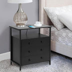 3 Wooden Drawers Night Stand, 27 Inch Wide Nightstand with Charging Station and Adjustable Drawers, Small Dresser for Closet, Bedside Table for Living Room/Bedroom/Office