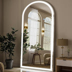 GLSLAND 34"x76" Arched LED Full Length Mirror with Lights Wall Mounted/Standing, Dimmable Floor Lighted Mirrors W/Anti-Fog, Touch Control for Bedroom, Dressing Room