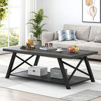 EXCEFUR Coffee Table, Industrial Wood and Metal Center Table for Living Room, Rectangle Cocktail Tea Table with Storage Shelf, Rustic Grey, 47 Inch