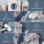 Ciicool 2x7 Washable Runner Rug, Modern Abstract Hallway Rugs Runner, Non-Slip Thin Accent Rug Lightweight Navy Grey Print Distressed Carpet for Kitchen Laundry Entryway Bedroom Indoor