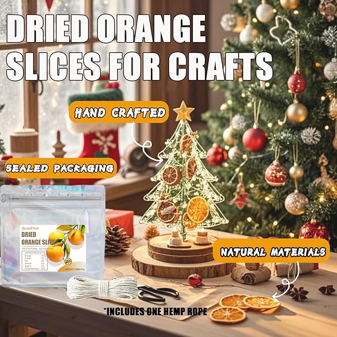 Dried Orange Slices Strong Aroma Dehydrated Orange Slices for Cocktails, Tea, Winter Recipe, Simmering Potpourri-Citrus Wheels for Festive Decor/Crafts/Garland 100% Natural & No Additives 7.05oz/200g