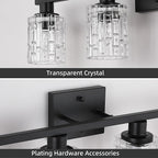 4 Light Matte Black Bathroom Vanity Light Over Mirror, Modern Vanity Lighting with Crystal Glass Shade, Wall Mount Bathroom Light Fixtures, E26 Base