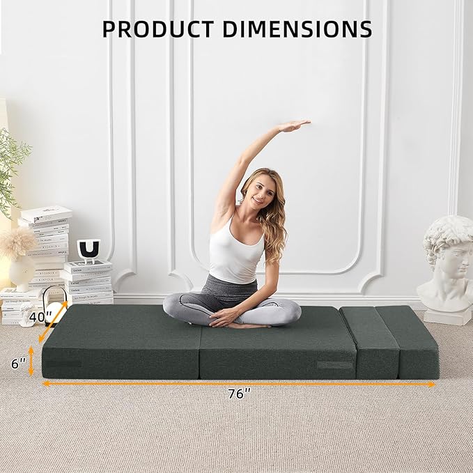 FILUXE Convertible Folding Sofa Bed - Sleeper Chair with Pillow, Modern Linen Fabric Floor & Futon Couch, Foldable Mattress for Living Room/Dorm/Guest/Home Office/Apartment, Standard Size, Dark Gray