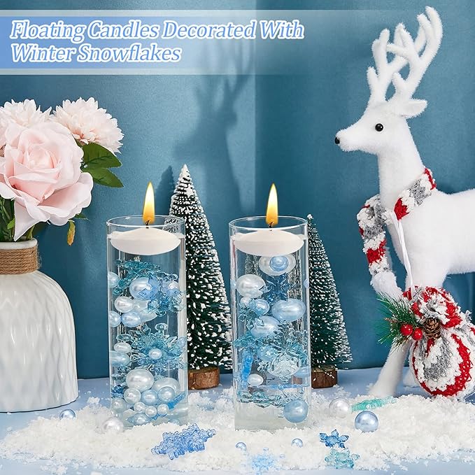 124 Pcs Christmas Vase Filler Pearls for Vase Filler Christmas Table Decor Floating Candles Centerpiece with 8 Floating Candles for Table Party Festival Decor, Not Included Clear Beads (Beauty Style)