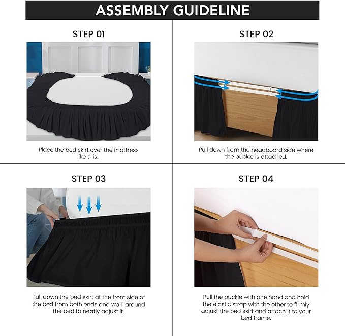 Utopia Bedding Twin Elastic Bed Ruffle - Easy Wrap Around Ruffle - Microfiber Bed Skirt with Adjustable Elastic Belt 16 Inch Tailored Drop - Hotel Quality Bedskirt, Fade Resistant (Twin, Black)