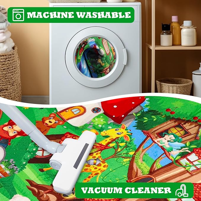 ABC Kids Rug for Playroom 59"×39.4" Hobbit House Educational Kids Playmat Alphabet Animal & Shape Learning, Premium Non-Slip Playmat for Toddlers Letters Farm Animals Color Classroom Carpet