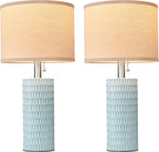 20.5" Modern Ceramic Table Lamps for Bedroom Set of 2, Bedside Lamps for Night Stands with Beige Lampshade, Farmhouse Table Lamp for Living Room Office Dorm, Sky Blue
