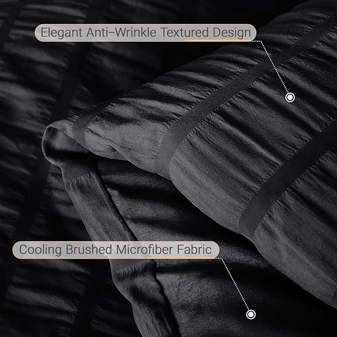 MUXHOMO 7 Pieces Full Comforter Set, Seersucker Bed in a Bag Full Size, All Season Luxury Bedding Set with Comforter, Flat Sheet, Fitted Sheet, Pillowcases & Shams, Black