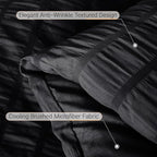 MUXHOMO 7 Pieces Queen Comforter Set, Seersucker Bed in a Bag Queen Size, All Season Luxury Bedding Set with Comforter, Flat Sheet, Fitted Sheet, Pillowcases & Shams, Black