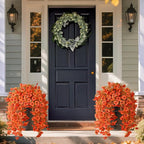 Artificial Fall Flowers for Outdoor, 4 Pcs Faux Pansy Fake Mums Plant Hanging Flowers Outdoor Fall Decor, UV Resistant No Fade Silk Flower for Front Door Porch Planter Patio Yard Garden(Orange)