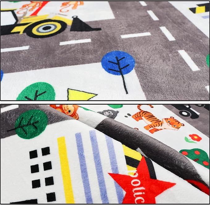 5x7ft Kids Town Road Play Rug - Car Playmat, Kids Rugs for Playroom Car Mat Town City Road Traffic Rugs, Extra Large Boys Kid Cars Track Play Rug (Style Five, 78.7X 59 INCH)