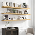72 inch Floating Shelves for Wall, 12 Inch Deep Floating Shelf, Hanging Shelf with Invisible Brackets, Rustic Wooden Wall Shelves for Bathroom, Bedroom, Living Room,Farmhouse Set of 1,Natural