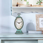 NIKKY HOME Vintage Table Clock - Battery Operated Rustic Distressed Style - Shabby Chic Home Decor for Fireplace Mantel, Shelf, Desktop, Countertop - Green