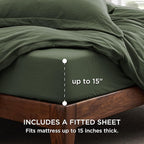 Bedsure Duvet Cover King Size with Fitted Sheet - 4 Pieces Prewashed Cotton-Like Polyester Extra Soft Bedding Set, Includes 1 Duvet Cover 104x90 Inches, 2 Pillow Shams, 1 Fitted Sheet, Olive Green