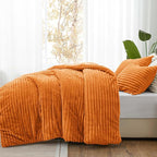 BEDELITE Fleece Queen Comforter Set -Super Soft & Warm Fluffy Burnt Orange Bedding, Luxury Fuzzy Heavy Bed Set for Winter with 2 Pillow Cases