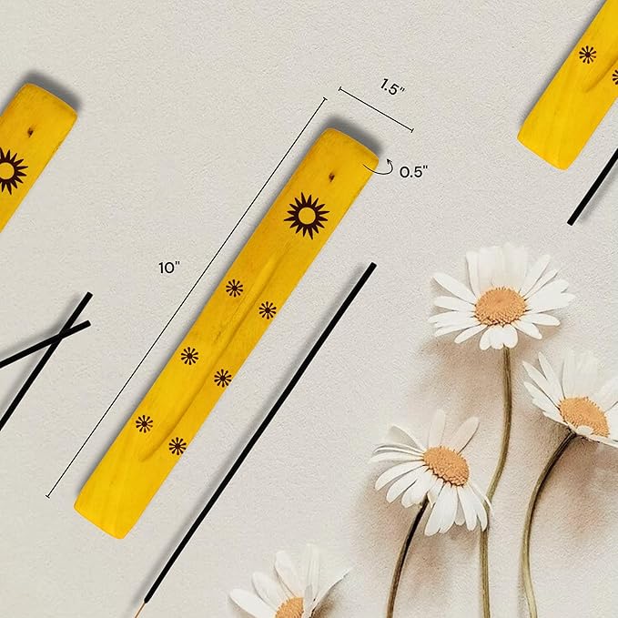 Hosley Wooden Incense Burner in Yellow 10 Inches Long Natural Wood with Yellow Finish Ideal Gift for Wedding, Aromatherapy, Zen, Spa, Reiki, Meditation