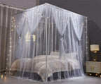 VETHIN 4 Corners Post Princess Bed Canopy Curtain Double Layer Cozy Drape Netting 4 Opening Mosquito Net for Girls & Adults Bedroom Decoration Accessories (Double Gray, 78" W*86" L*82"*H/(King))