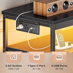 Huuger 63 Inch TV Stand for 55, 65, 70 Inch TV, Long Dresser TV Stand for Bedroom, Black LED TV Stand with Power Outlets, Fabric Drawer Dresser with Storage, Entertainment Center for Living Room