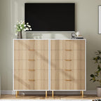 GarveeHome Natural Dresser, Modern 5 Drawer Dresser for Bedroom with Gold Handle and Large Drawer, Wood Double Chest of Drawers and Storage Organizer for Living Room, Hallway, Entryway