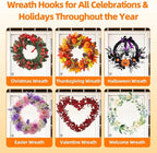 Wreath Hanger for Front Door, Upgraded Suction Cup Hook for Window Glass/Shower Mirror/Over Door, Christmas/Thanksgiving/Halloween/July 4th/Easter/Valentine/Fall/Summer/Spring(Walnut, J, 2 Pack)