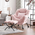 Lazy Chair with Ottoman, Large Pink Lounge Accent Chair with Ottoman and FA Throw Pillow, Comfy Plush Reading Chair for Living Room Bedroom Dorm Room Office Apartment Relaxing Use