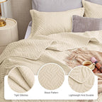 Love's cabin Twin Quilt Bedding Set Camel Bedspreads - Soft Bed Summer Lightweight Bedspread Comforter - Wave Pattern Bedding Coverlet for All Season - 2 Pieces (1 Quilt, 1 Pillow Sham)