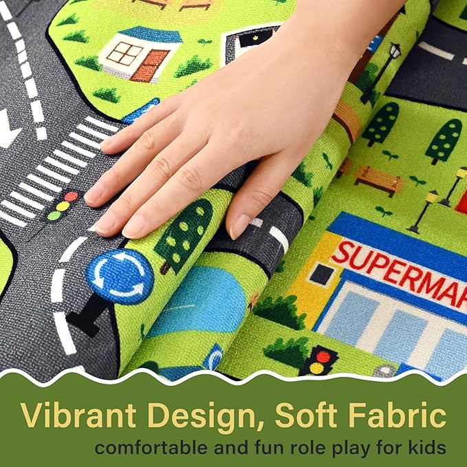 City Life Car Play Rugs, Educational and Fun Urban Road Play Mat for Kids, 72"x48" Non-Slip Playmat with Streets, Traffics & Buildings for Imaginative Play, Nursery and Playroom