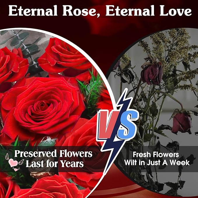 ADDWel 24 Pcs Preserved Real Red Roses, Two Dozen Long Lasting Forever Flowers, Valentine's Day Gifts for Wife Girlfriend Mom, Romantic Anniversary Birthday Gift, Unique Luxury Bouquet for Delivery